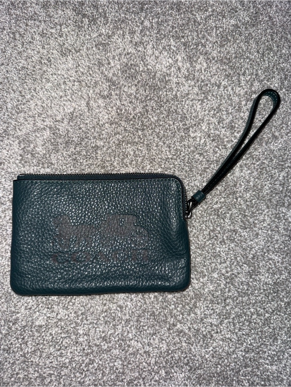 Coach Teal Green Pebbled Leather Wristlet Wallet